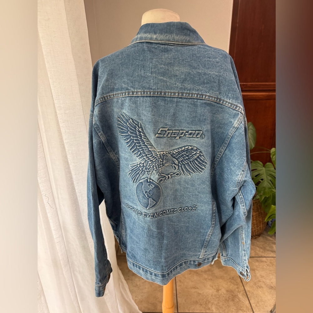 Vintage‎ Snap-on Tools Eagle Embossed Denim Trucker Jacket XL Made in USA